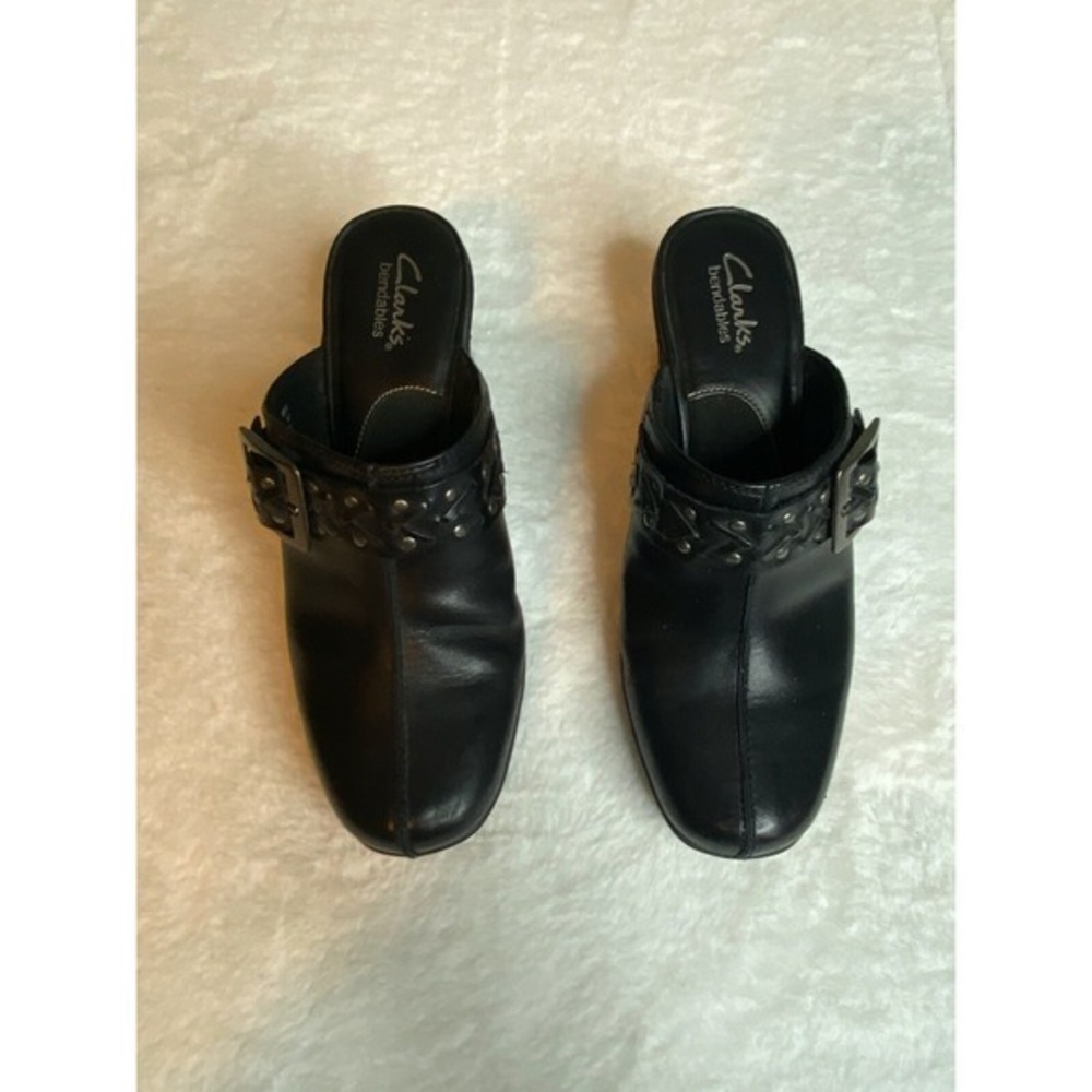 Clarks Bendables Mirabelle Women's Size 8 1/2M Black Leather Buckle Mule Shoe